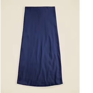 JCrew Midi Satin Slip Skirt, Navy, XS
